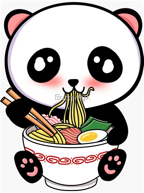Panda Eating Ramen Cute Kawaii Noodles Sticker By Butterflyx Redbubble