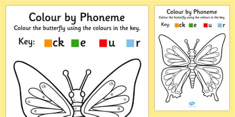 Colour By Phoneme Butterfly Phase 2 Ck E U R Teacher Made