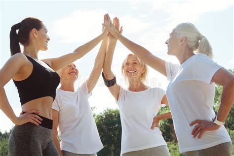 Joyful Active Women Being Ready To Train Stock Photo Image Of Active
