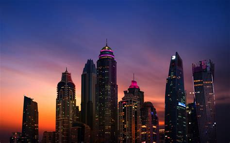 Download Wallpapers 4k Dubai Marina Sunset Modern Buildings