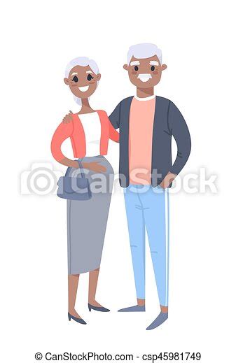 Elderly Black Couple Hand Drawn Woman And Man Flat Style Vector