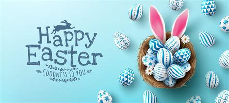 Easter Poster And Banner Template With Easter Eggs In The Nest On Light