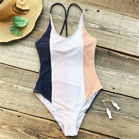 Cupshe Colorblock One Piece Swimsuit 2019 Women Push Up Monokini Bathing Suit Swimwear In Body