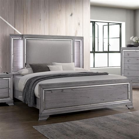 Contemporary Fabric Upholstery King Platform Bed In Gray Alanis Foa