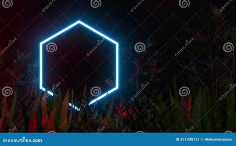 Hexagonal Neon Shape Glowing Vibrant Blue 3d Loop Animation With Place