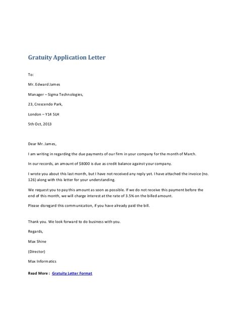 gratuity application letter