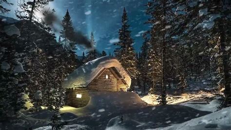 Cozy Cabin In A Blizzard Snowstorm Relaxing Snowfall Heavy Wind