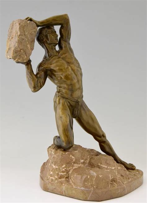 Antique Bronze Sculpture Male Nude With Rock 1900 At 1stdibs