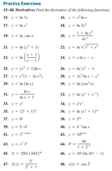 Solved Practice Exercise 15 48 Derivatives Find The