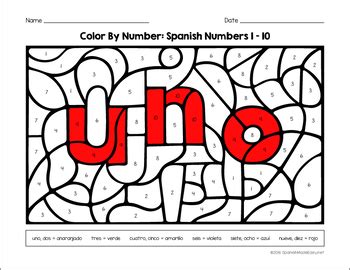 Spanish Numbers 1-10 Coloring Sheets by Spanish Made Easy | TpT