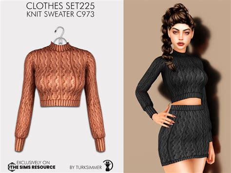 The Sims Resource Clothes Set225 Knit Sweater C973 Plaid Mini Skirt