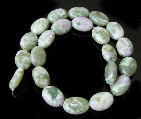 1 Strand Of 13x18mm Puff Oval Semiprecious Gemstone Beads Peace Jade