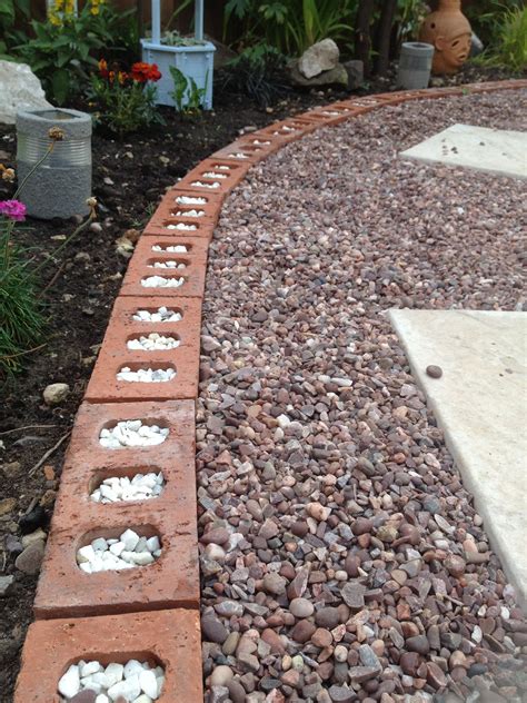 Garden Path Border Using Unused Engineering Bricks And Filled With