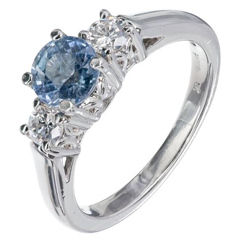 Natural Light Blue Sapphire Diamond Platinum Three Stone Engagement Ring At Stdibs Light Blue