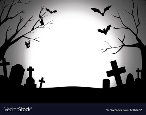 Happy Halloween Graveyard Silhouette Background Vector Image