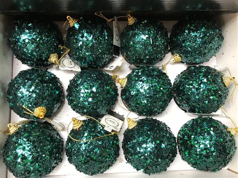 12 X Large Emerald Green Sparkle Hanging Christmas Tree Baubles