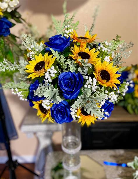 Beautiful Sunflower Royal Blue Centerpiece Arrangement W X H The