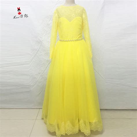 Yellow Long Sleeve Flower Girl Dresses For Weddings Lace Girl Pageant