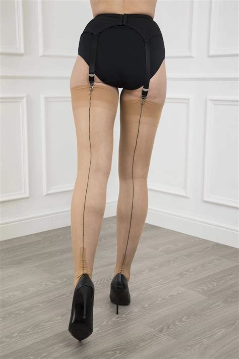 Contrast Seam Cuban Heel Stockings Gio Stockings Amazon Co Uk Clothing