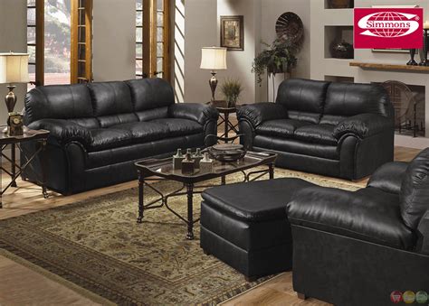 Geneva Black Bonded Leather Casual Living Room Set