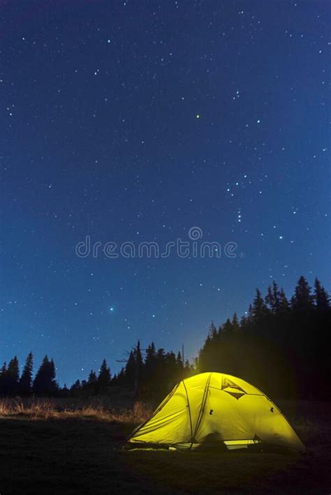 Luminous Tourist Tent Under The Starry Sky Tourist Tent At Night In