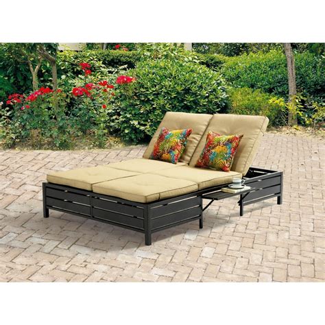 Mainstays Outdoor Double Chaise Lounge Bench For Patio Tan Seats 2