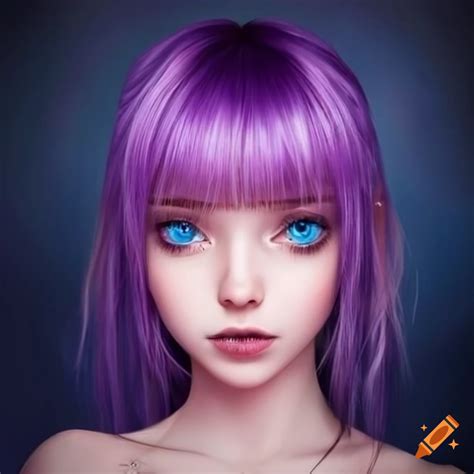 portrait of a girl with purple hair and ice blue eyes