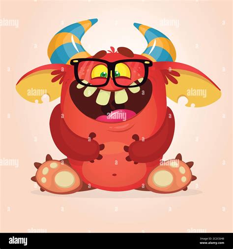 Silly Cool Horned Monster Smiling Halloween Vector Illustration Stock
