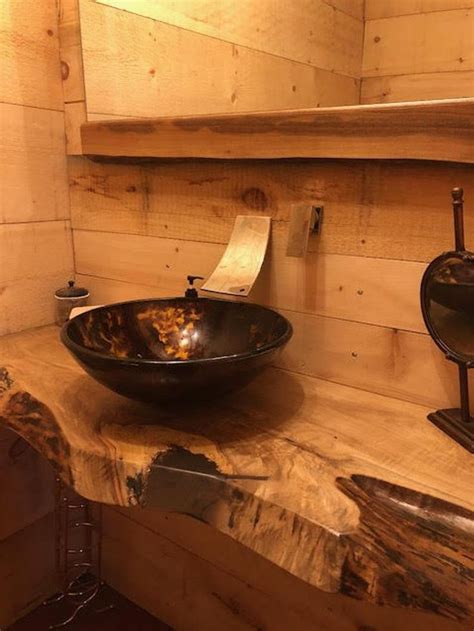This bathroom uses similar master bathroom vanity ideas, but the placement is different. LIVE EDGE Bathroom Counter, Live Edge Bathroom Vanity ...