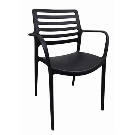Outdoor Plastic Stackable Armchair Dining Furniture Chair Black Louise