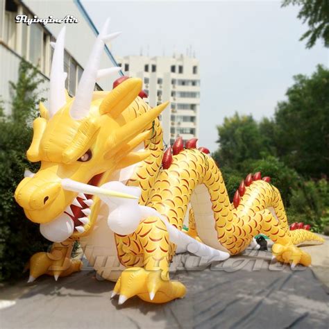 10m giant inflatable chinese dragon model yellow air blow up loong balloon for event