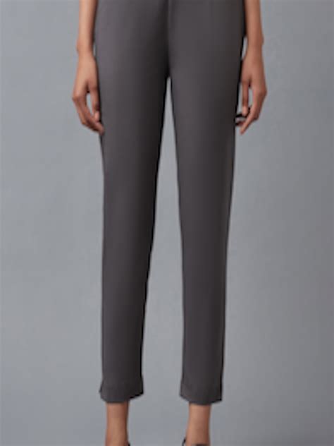 Buy W Women Grey Slim Fit Mid Rise Trousers Trousers For Women