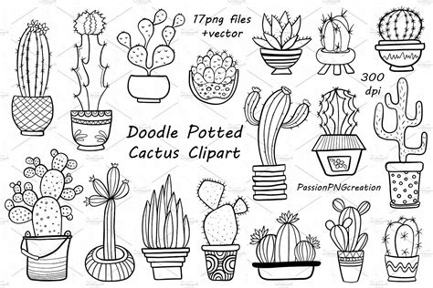 Doodle Potted Cactus Clipart Cactus Clipart Doodles Flower Doodles