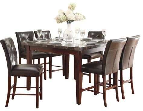 Homelegance Decatur 7 Piece Counter Dining Room Set With Marble Top