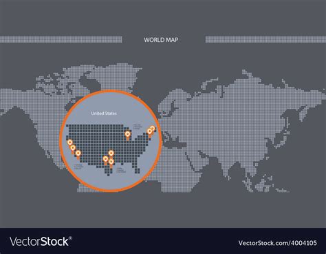 World Map Us Location Royalty Free Vector Image