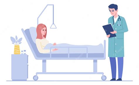 Premium Vector Woman Laying In Hospital Bed And Talking To Doctor