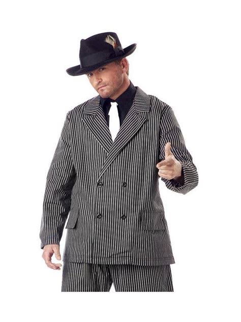 Plus Size Pinstripe Mob Boss Costume 1920s Mens Gangster Dress Up