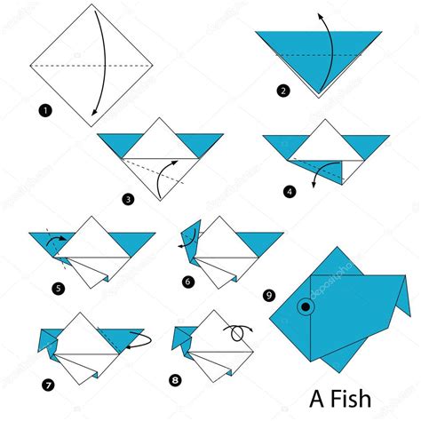 Instrucciones Paso A Paso Cómo Hacer Un Origami Un Pez Vector Gráfico