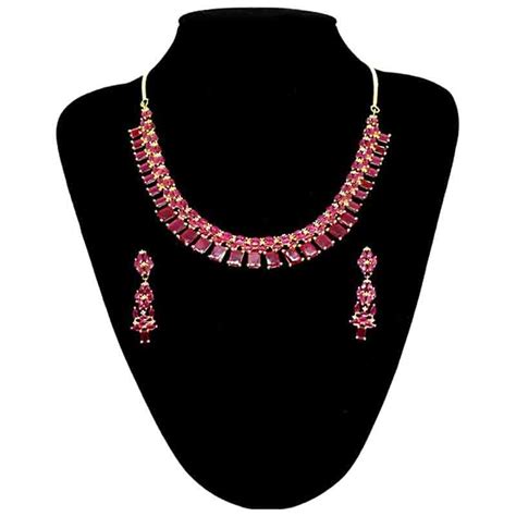 Gold Plated Ruby Jewellery Set For Women