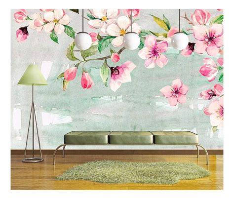 Wall26 Large Wall Mural Watercolor Style Ink Painting Pink Cherry Blossom On Abstract