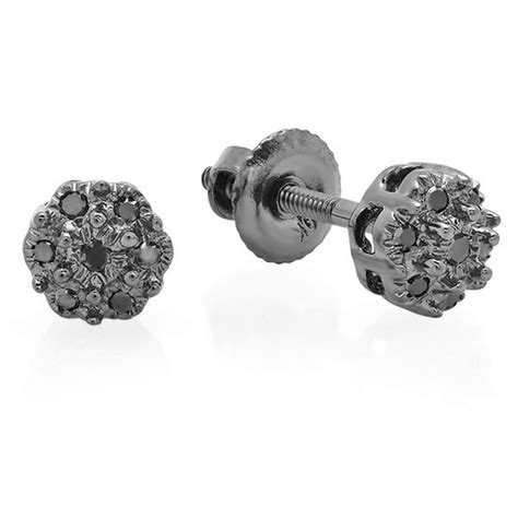 10k White Gold Black Diamond Accent Flower Cluster Earrings Overstock