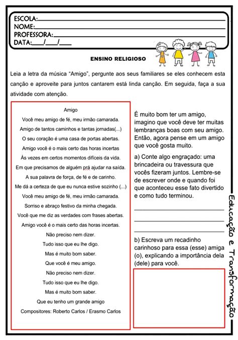 Atividades De Ensino Religioso 1 Ano Amizade