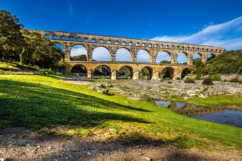 Roman Aqueduct Pont Du Gard Nimes France Stock Image Image Of