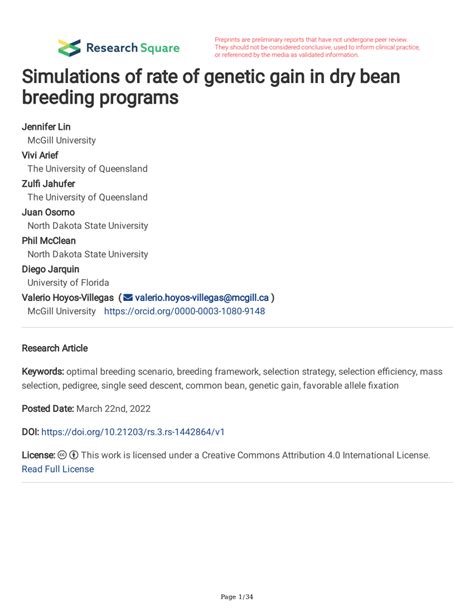 pdf simulations of rate of genetic gain in dry bean breeding programs
