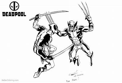 Deadpool Coloring Pages Wolverine Against Fight Printable