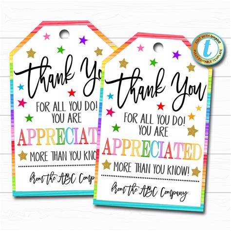 Teacher Appreciation T Tags Printables
