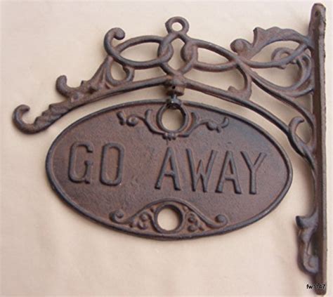 Welcome Or Go Away Sign Ornate Cast Iron Front Door Plaque New Ebay
