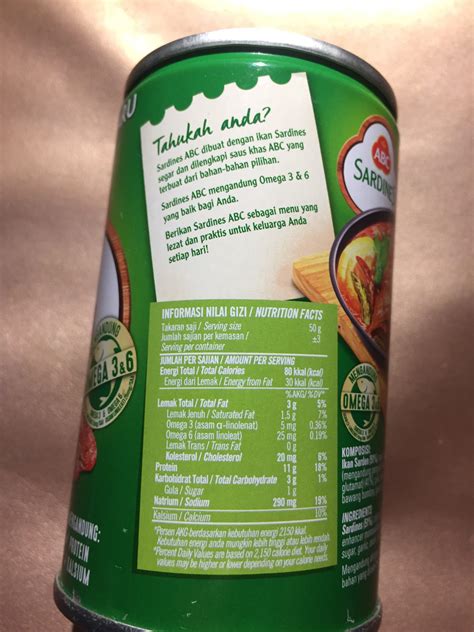 Nilai kandungan gizi Sardines abc ekstra pedas