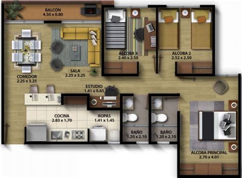 Planos De Departamentos De 3 Dormitorios Con Medidas Planos De Casas