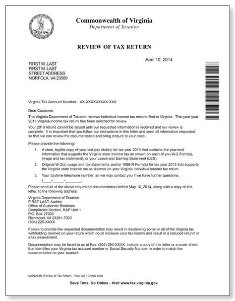 Virginia Department Of Taxation Review Letter Sample 1